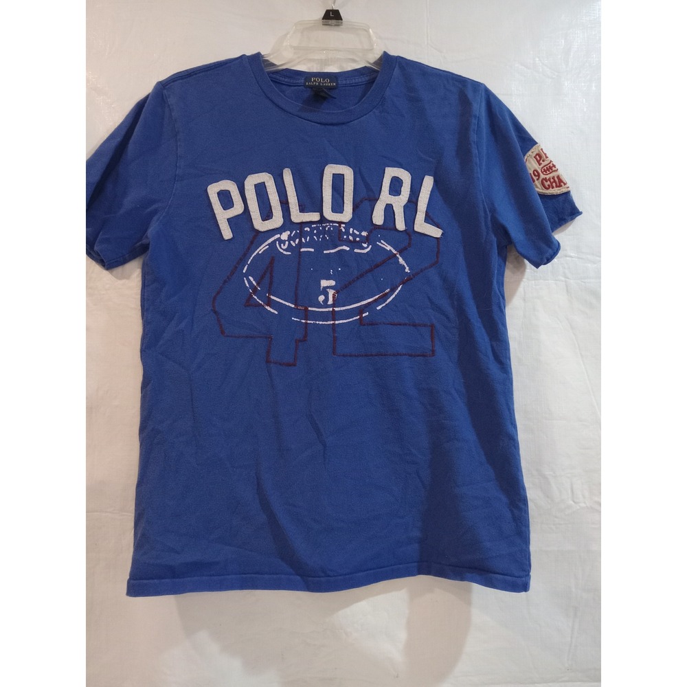 Polo Ralph Lauren Boys Blue Graphic T-Shirt Football 42 Applique Large 14-16